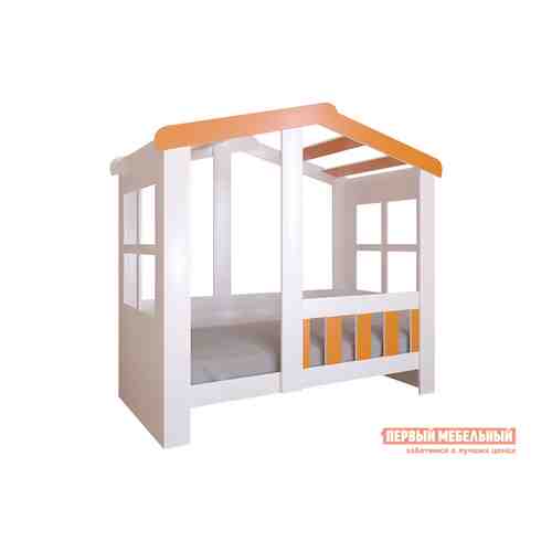 Детская кровать Астра Домик Белый / Оранжевый, Без ящика арт. 147637