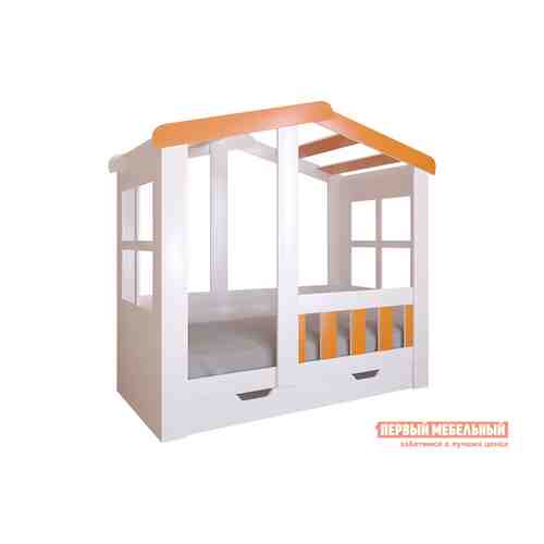Детская кровать Астра Домик Белый / Оранжевый, С ящиком арт. 147628